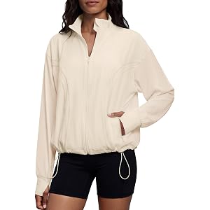 Gacaky Womens Lightweight Athletic Jacket Oversized Yoga Windbreaker Jacket | Oversized Fit, Breathable, Zippered Pockets, Th