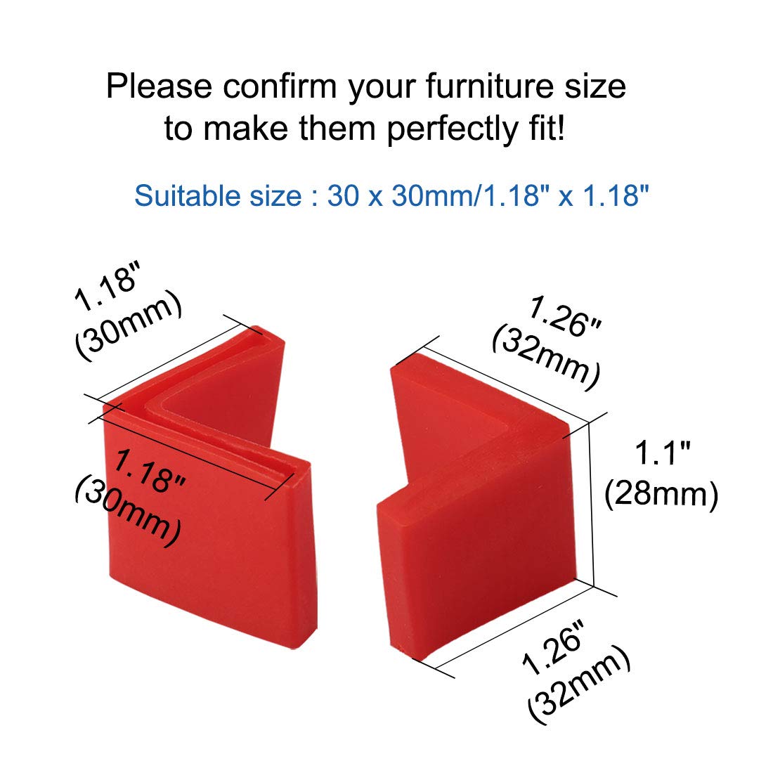 uxcell 30mm x 30mm Angle Iron Foot Pads L Shaped PVC Furniture Leg Caps