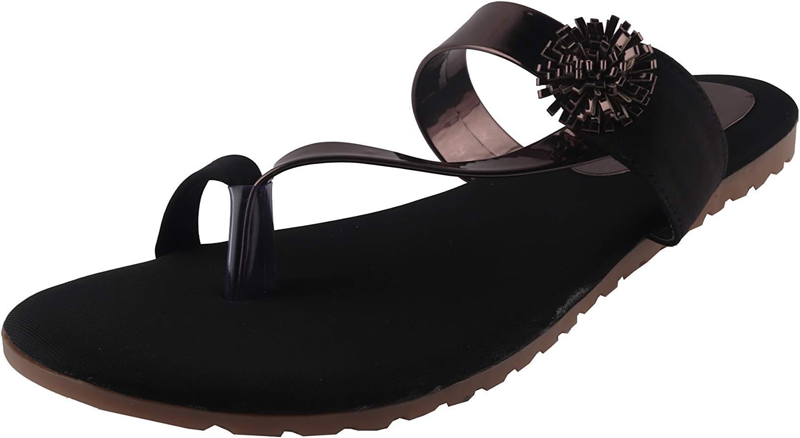 Shoestoppers Womens Black Flat Slipper with Lycra Bottom Soft Synthetic Leather