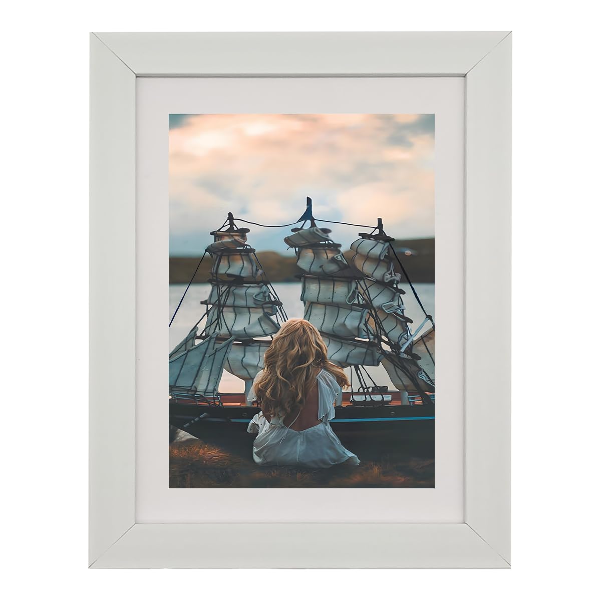 A5 Photo Frame Gallery Picture frame with A6 mat,Freestanding and Wall Mountable,White