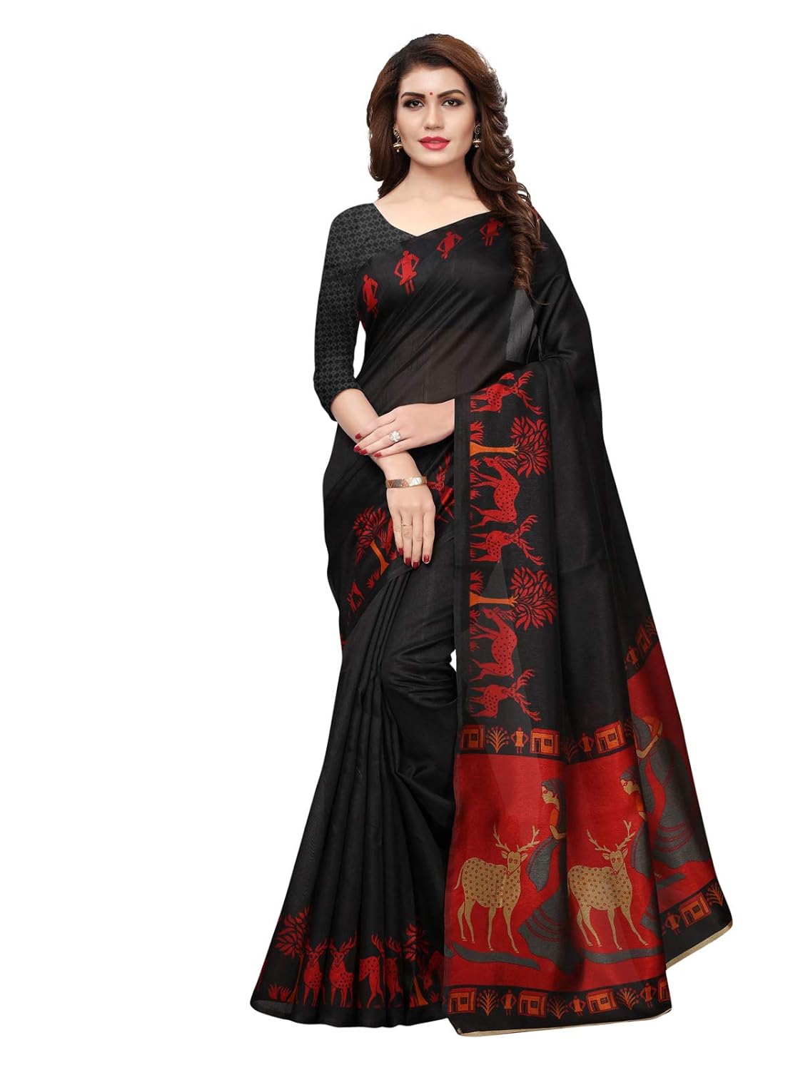 varayu women's solid kashmiri silk printed saree