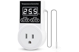 XIEHUZA Digital Thermostat Plug Socket, LCD Screen Temperature Controller US Plug with Water Proof Sensor Probe, Heating Cooling Temperature Switch Outlet for Reptile Greenhouse Terrarium Home