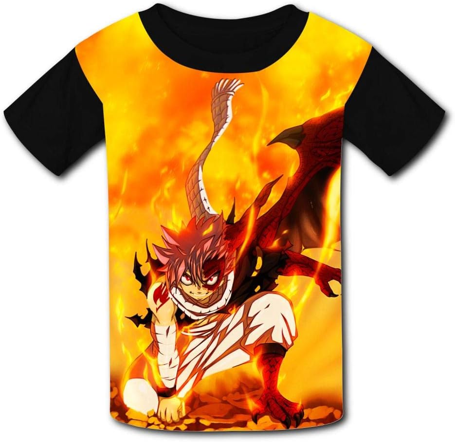Robadyme T-Shirt Short Sleeve Kids Tee Shirt Black Fairy Tail Fire Print for Girls Boys