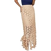 Cicy Bell Womens Hollow Out Maxi Skirts Summer High Waisted Boho Fringe Hem Long Skirt