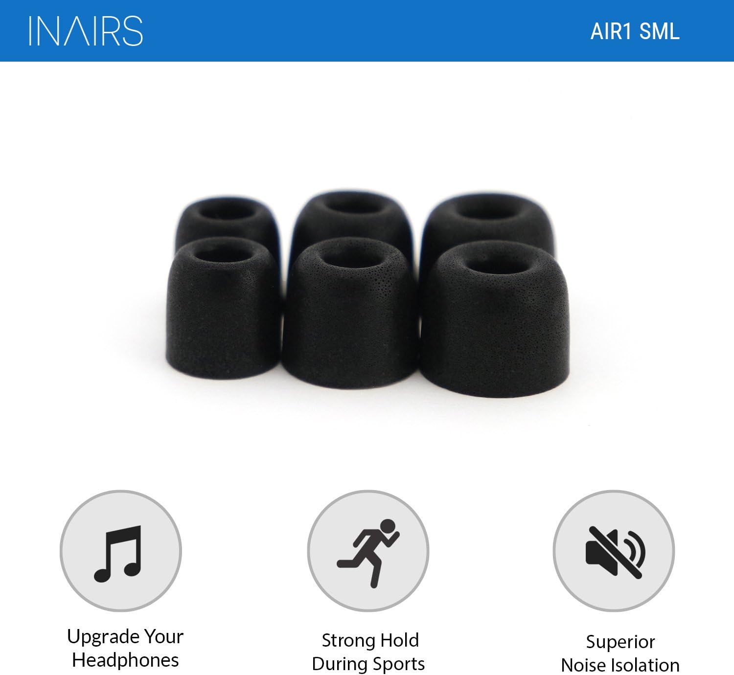 INAIRS AIR1 (S/M/L), 3 works of Foam Tips, Upgrade your Earphones for Superior Sound & Noise Isolation, Modell, AIR1 - Image 3