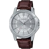 Casio Men's Analog Quartz Watch with Leather Strap MTP-V004L-7CUDF, Brown-Silver, One Size, Strap