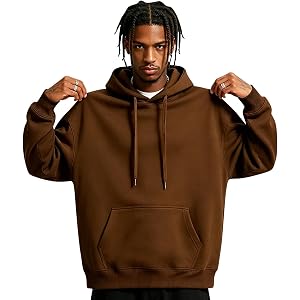 THMENKHT Fleece Hoodie Men Oversized Fall Sweatshirt Winter Cozy Tall Hooded Collar Drawstring Pullover With Pockets