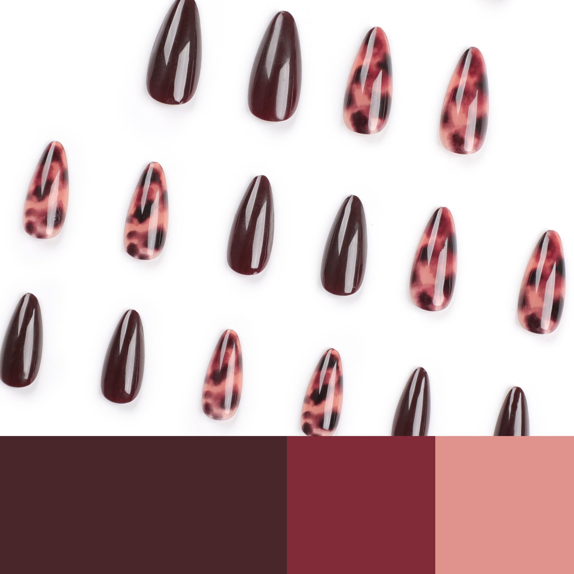 Almond Press on Nails Brown Fake Nails Medium False Nails with Leopard Print Designs Brown Glue on Nails Autumn Stick on Nails Full Cover Almond Thanksgiving Acrylic Nails Glossy Artificial Nails - Image 2