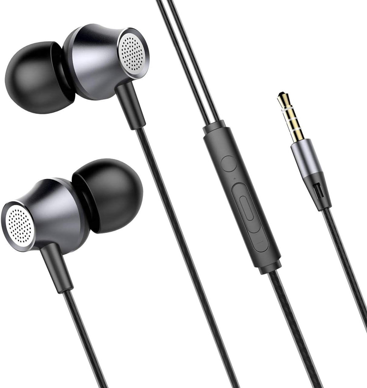 Headphones 3.5mm Cable Headphone, in-Ear Headphones with Microphone, Earphone for Mobile and MP3 Play Music, Earphone with Cable for iPhone, Samsung, Huawei, Xiaomi, PC (Gray)