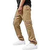 PLEPAN Men's Casual Cargo Pants Relaxed Fit Stretch Joggers Elastic Waist Hiking Pants with 6 Pockets for Streetwear