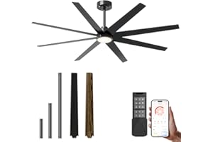 CubiCubi Ceiling Fans with Lights and Remote - 72 Inch Black Large Ceiling Fan for Inoor Bedroom, Living Room, Kichen, 3 Downrods, Dimmable, Super Quiet, 6 Speeds, Dual Finish 8 Blades