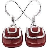 SilverStarJewel Sterling Silver Carnelian Earrings 1.1" 3.6 Grams Art Jewelry