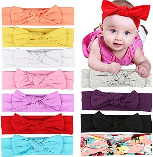 JoyJon Baby Headbands Bow Knotted Handmade Elastics Colorful Hairbands 11 PCs for Newborn Infant Toddlers Kids Children Girls Baby (A 11 Pack)
