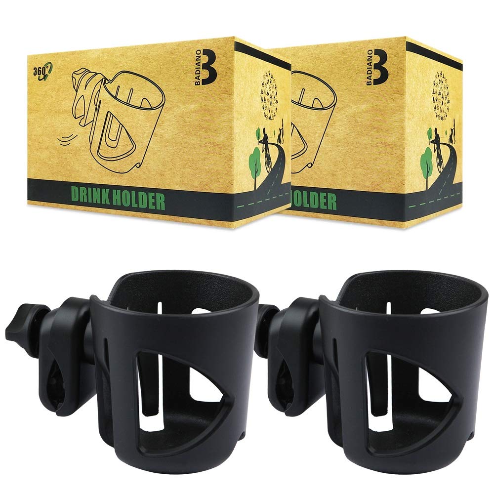 Pack of 2 Universal Drink Holders for Bikes and Strollers, Cup Holders for Trolleys and Wheelchairs with 360-degree Rotation