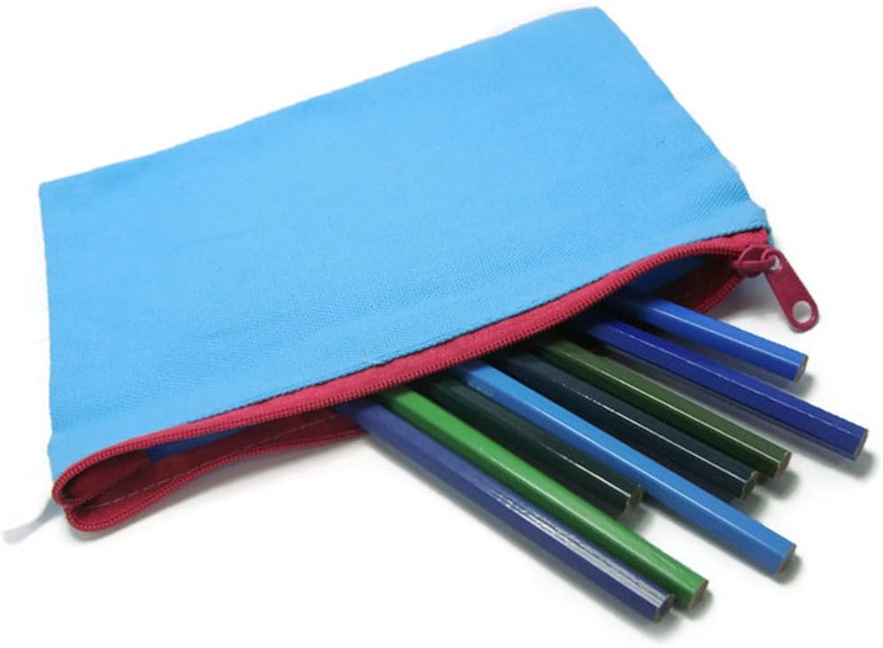 BUMOS Multi-purpose Cotton Zipper Pen Pencil Stationery Cosmetic Makeup Pouch (Light Blue), BC1