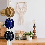 LAOJU Macrame Hat Rack Wall Holder Boho Wide Brim Cap Hanger Organizer Beige view 5