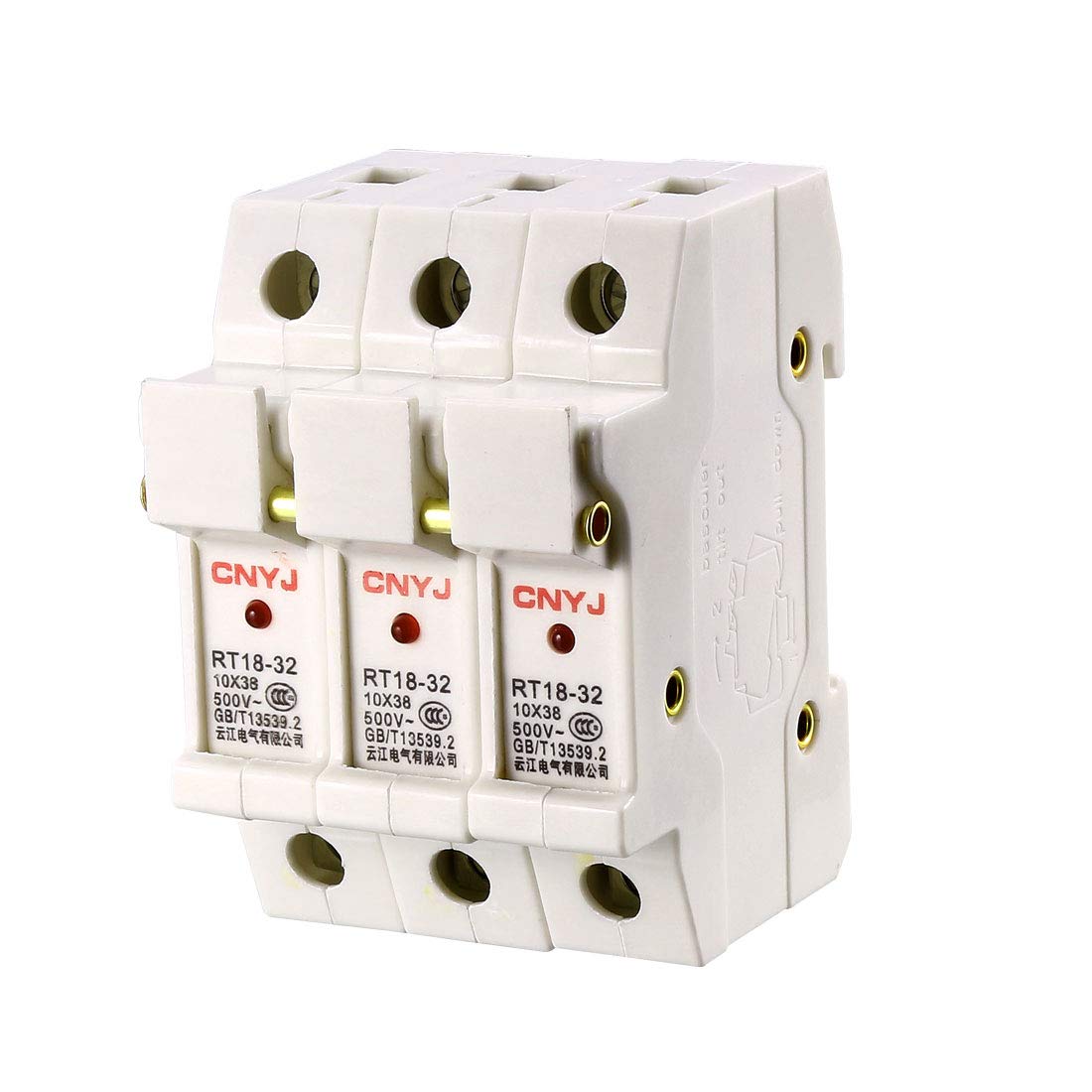 uxcell DIN Rail Mount Fuse Holder 3 Pole RT18-32 10mmx38mm with Indicator Light White