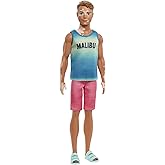 Barbie Fashionistas Ken Fashion Doll #192 with Brunette Cropped Hair & Vitiligo in Malibu Tank, Shorts & Sandals