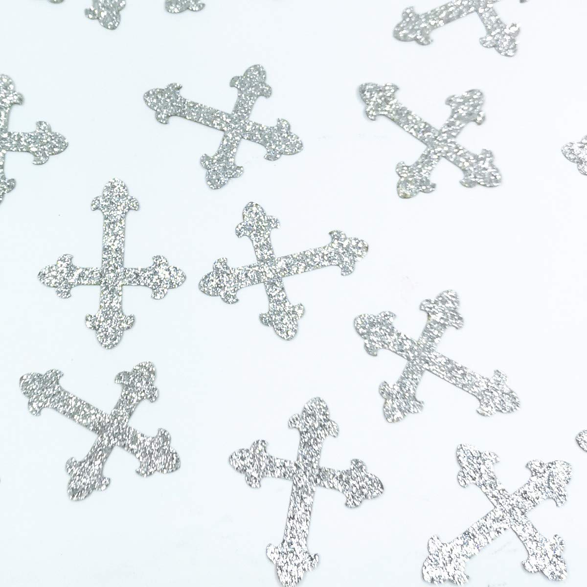 Photo 1 of 100 Counts Christening Cross Table Confetti for Baby Shower Baptism Party Decorations - Silver