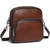 COOLCY Genuine Leather Crossbody Bags for Women Purses and Handbags Vintage Shoulder Satchel Bag with 2 Adjustable Straps