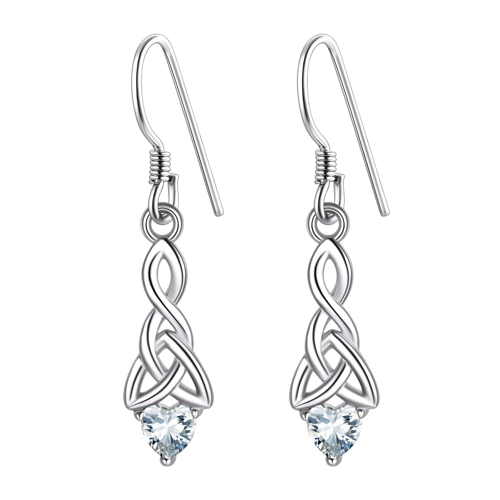 Suplight Womens 925 Sterling Silver Irish Vintage Celtic Knot Dangle Earrings April Month Birthstone Earring for Women — image 1