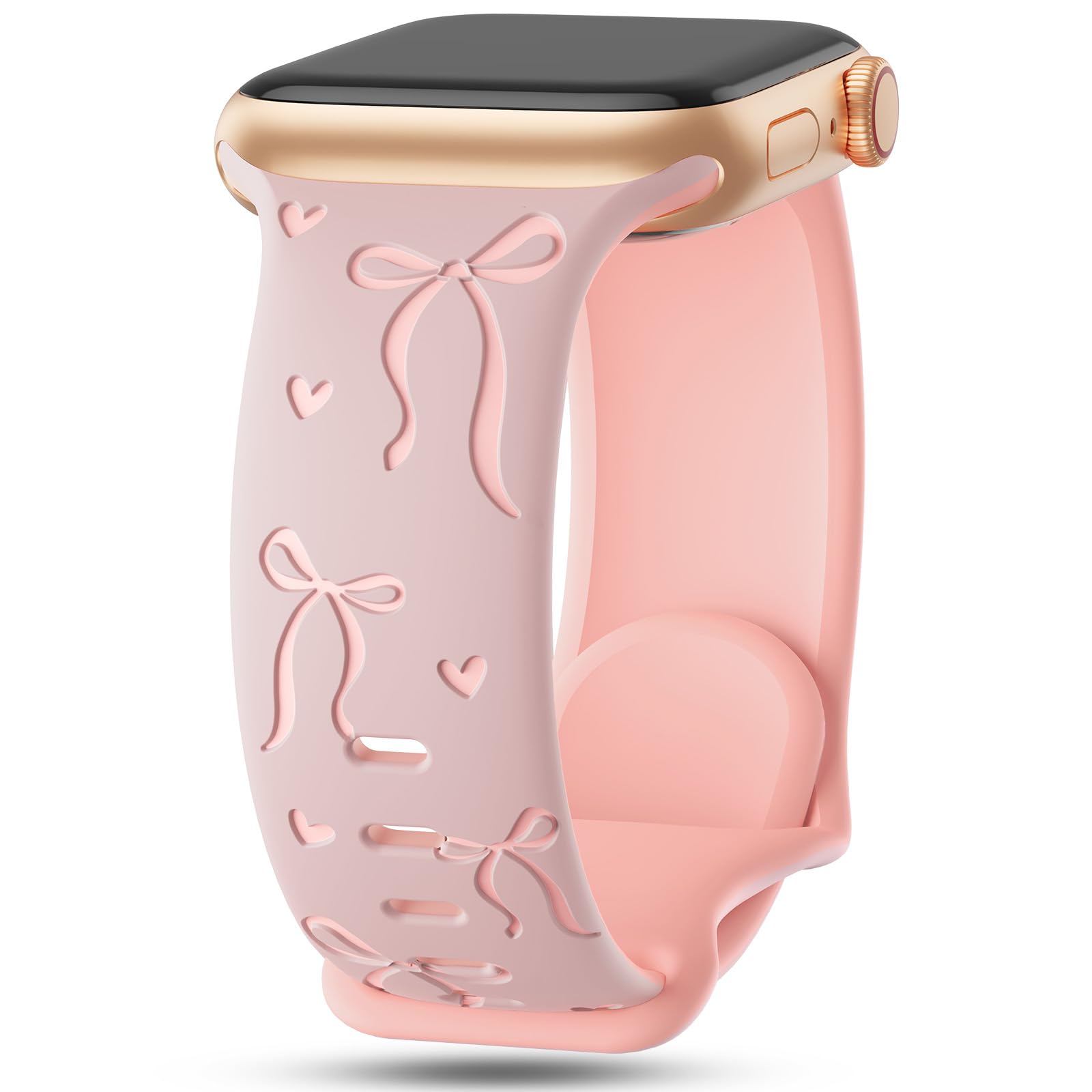 Floral Engraved Bands Compatible with Apple Watch Band 41mm 40mm 44mm 45mm 42mm 38mm 46mm 49mm for Women,Cute Flower iWatch Bands Soft Silicone Sport Strap for iWatch Series SE 10 9 8 7 6 5 4 3 2 1