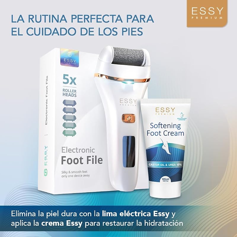 Lima de pés Eletrónica Dureza com 5 Rolos de Substituição Removedor de Calos para Pés Lima Elétrica Remoção de Calos Lima Pedicure Elétrica Removedor de Calos Profissional para Pés (Branco)