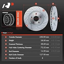 A-Premium 12.99 inch (330mm) Front Drilled and