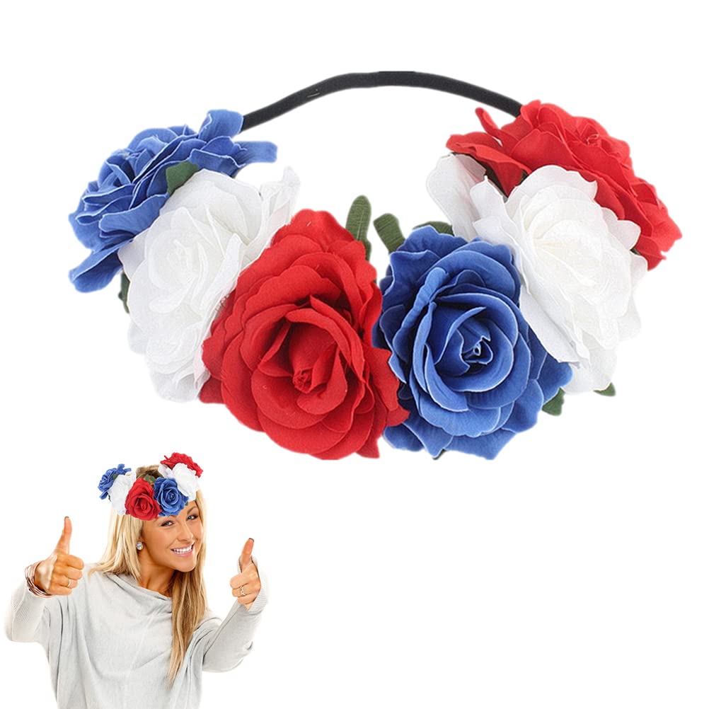 Ghzste Union Jack Hair Accessories, Blue Red White Headband, Union Jack Headband, Rose Flower Crown Floral Headband, Queen Jubilee Decorations