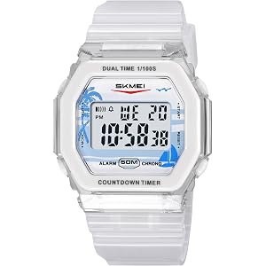MASTOP Unisex Digital Sports Watch with Dual Time, Countdown Timer, Alarm, EL Backlight, 12/24 Hour Display, and 50M Water Re