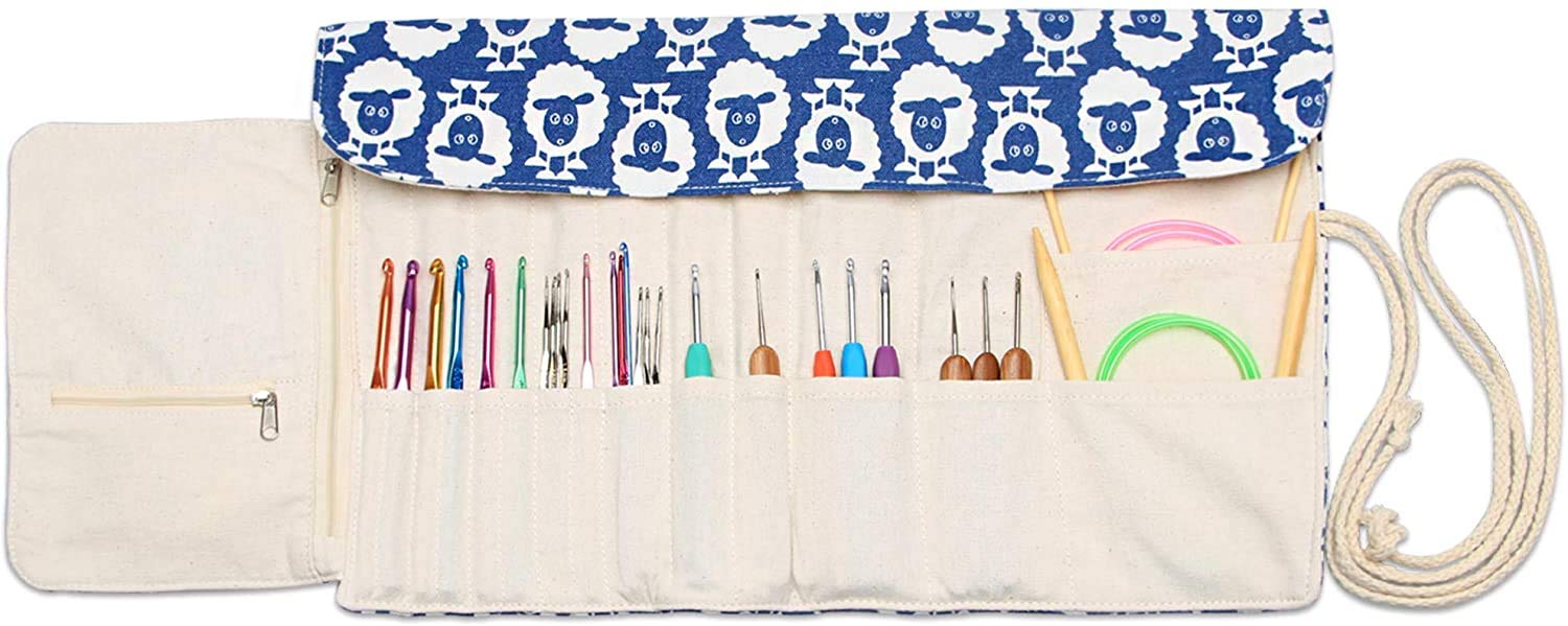 Teamoy Knitting Needle Wrap, Knitting Needle Cases with Slots for Knitting Needles (up to 11-Inch/28cm), Crochet Hooks, Circular Knitting Needles and Accessories-NO ACCESSORIES INCLUDED, Sheep