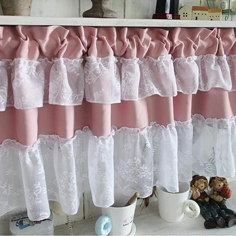 Amazon Gdan カフェカーテン ピンク レースカーテン 綿 ショートカーテン 可愛い 蝶結び キッチンカーテン 王女 田園風 小窓用カーテン 洗濯可能 カフェカーテン オンライン通販