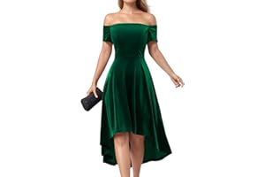 DRESSYSTAR Womens Off Shoulder Velvet High Low Evening Dresses 2024 for Cocktail Party Formal Prom Wedding Guest Dress