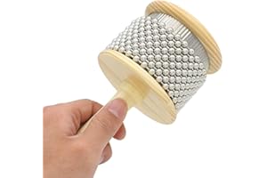 MOCRCREL Wooden Cabasa Hand Shaker Pop Percussion Instrument, with Stainless Steel Breads Latin Percussion Instrument (3.5in)