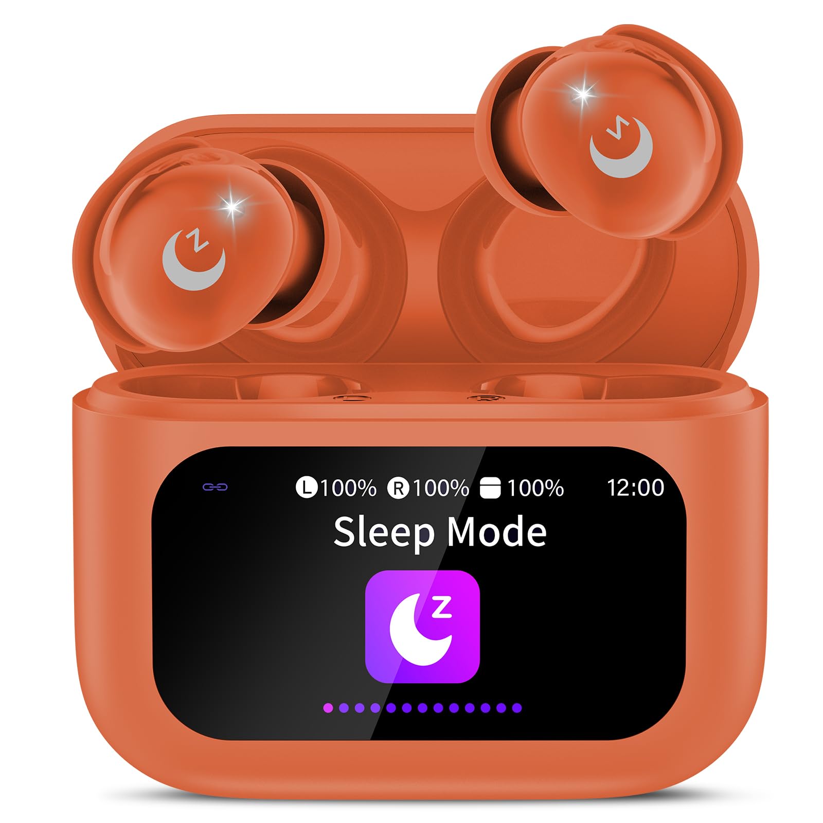 Sleep Earbuds Bluetooth 5.4 in Ear Smart Touch Screen Ear Buds, 48H Playtime Mini Sleep Headphones Small Design for Side Sleepers, 5 EQ Modes, Crystal-Clear Calls, IPX7 Waterproof Earphones Orange