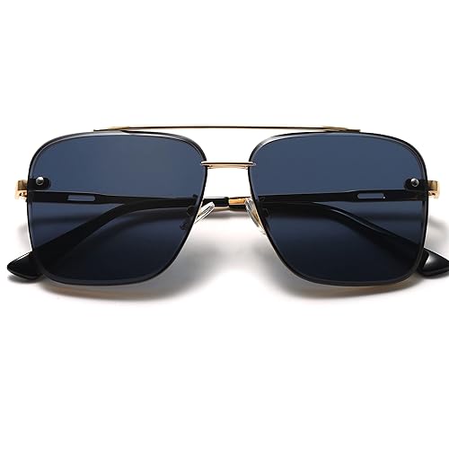 Breaksun Oversized Square Aviator Sunglasses for Men Women Fashion Metal  Frame Aviator Sun Glasses Tinted Lens (Gold/Grey) in Kuwait Whizz