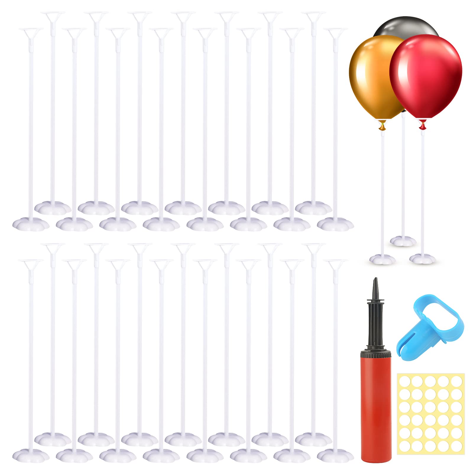 30 Sets Balloon Stand Holders Kit, Reusable Balloon Stand for Table, Balloon Sticks and Cups for Festival Birthday Party Wedding Decorations, with Balloon Pump, Balloon Knot Aid, Double Sided Tape