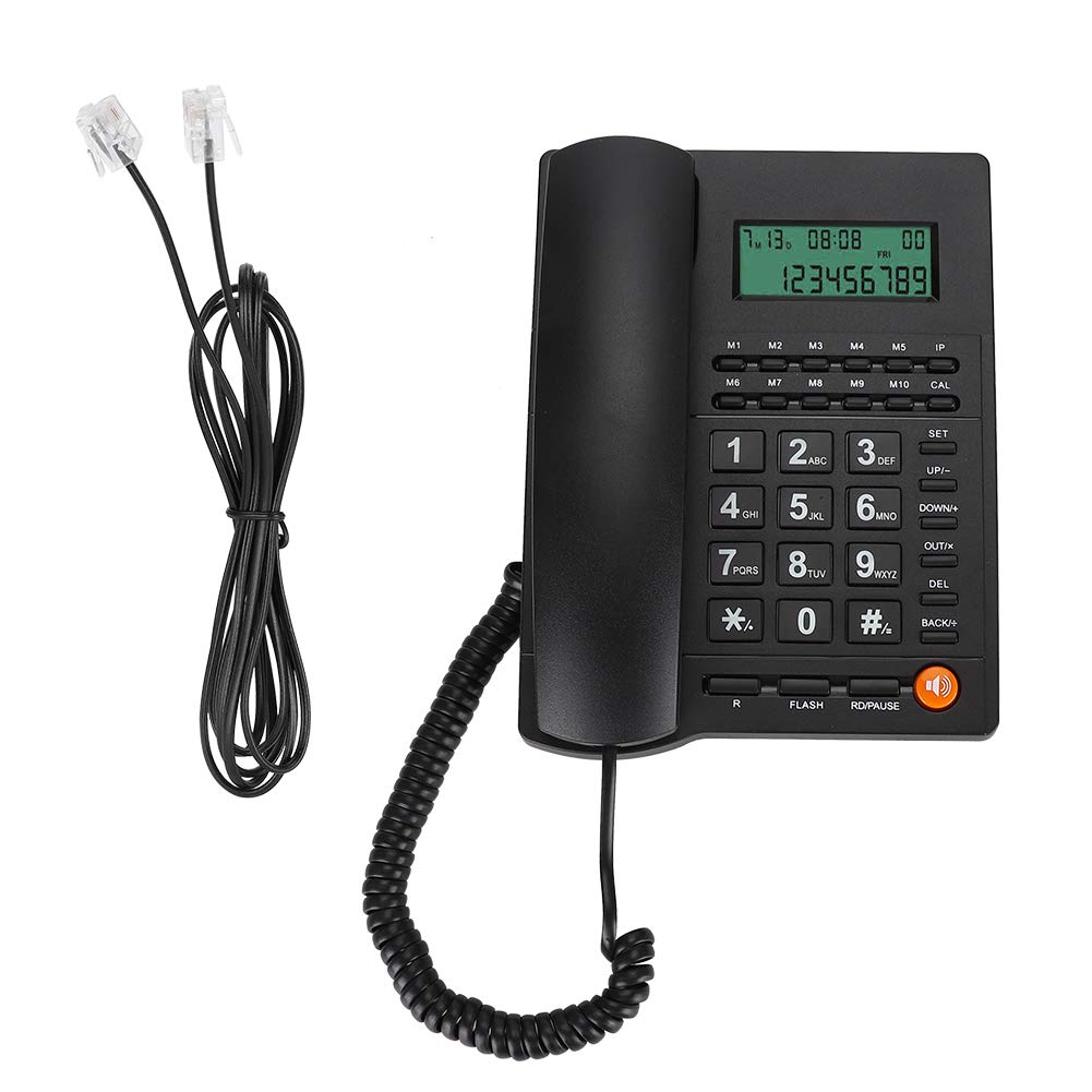 Corded Telephone, Wired Fixed Telephone with Caller ID Display, 10 Groups of Shortcuts, for Office, Home, Hotel - Black