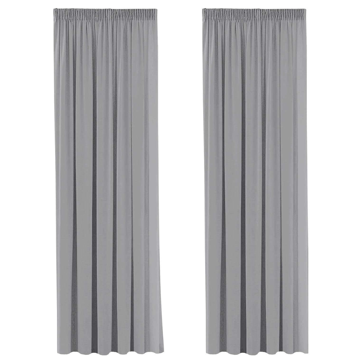 H.Versailtex 2 Pieces Blackout Pencil Pleat Curtain Panels Light Blocking Grey Curtains for Bedroom Thermal Insulated Window Treatment for Living Room, with Two Tiebacks - 66" Width x 90" Drop