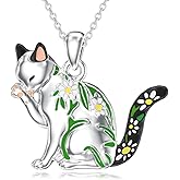 SOESON Cat Necklace 925 Sterling Silver Cat Pendant Necklace Jewelry Christmas Birthday Valentine's Day Gifts for Women Her Daughter Mom Sisters Wife