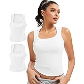 Women's Ribbed Cotton Tank Top Sleeveless Square Neck Tank Slim Fitted Knit Casual Tops Shirts