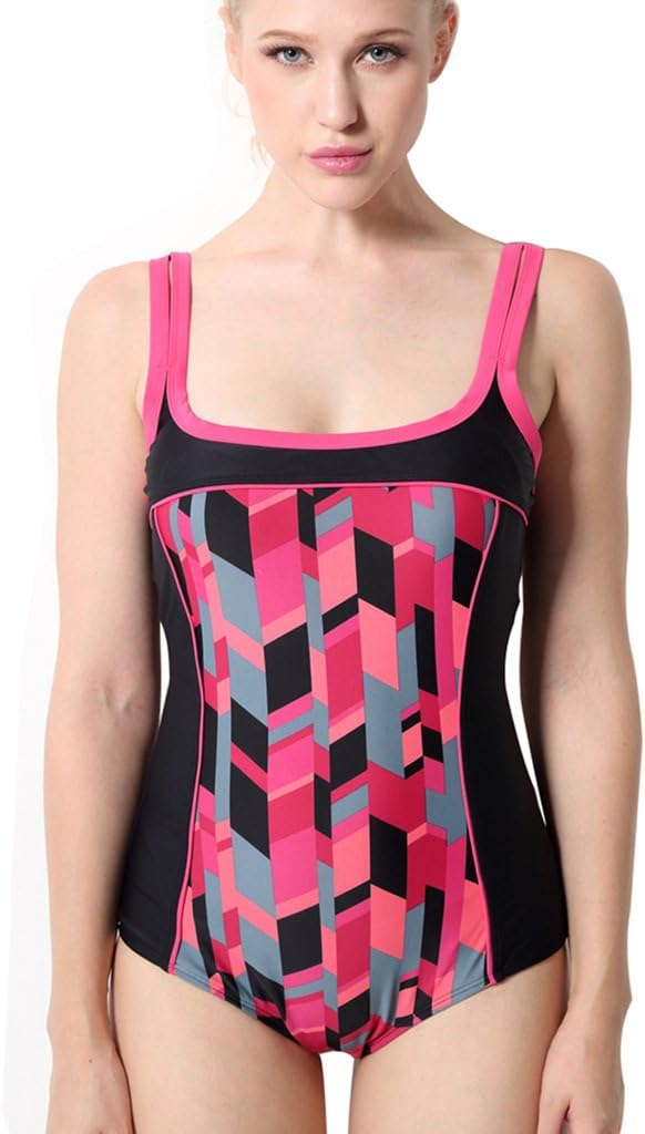 CharmLeaks Women's Beauty Grid Pro Sport Printing One Piece Athletic Swimsuit