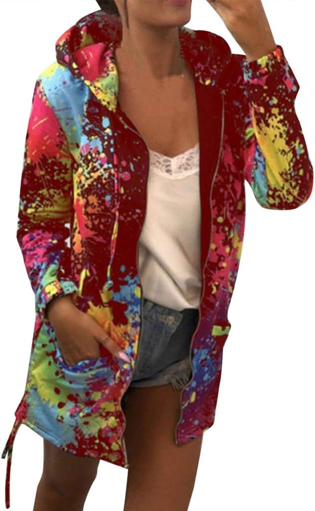 PEIZH Womens Tie Dyed Printed Pocket Hooded Jacket Fashion Tie Dyeing Print Coat Outwear Sweatshirt Hooded Jacket Overcoat