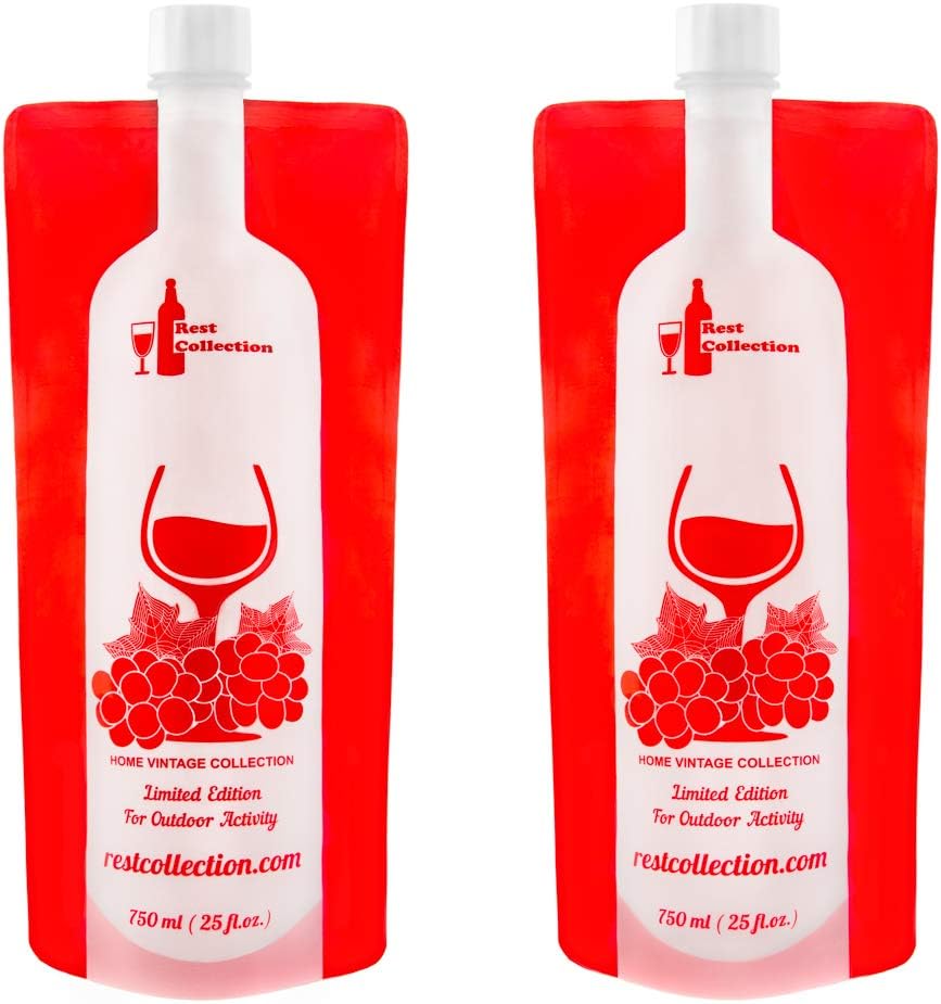 The Foldable Wine Bottle, Reusable Bag For Wine to Go, Unbreakable Gear Accessories. Bag For Camping, Hiking, Beach. Fun Gifts. Travel Premium Kit, Heavy Duty Plastic Collapsible Flask, Double Pack