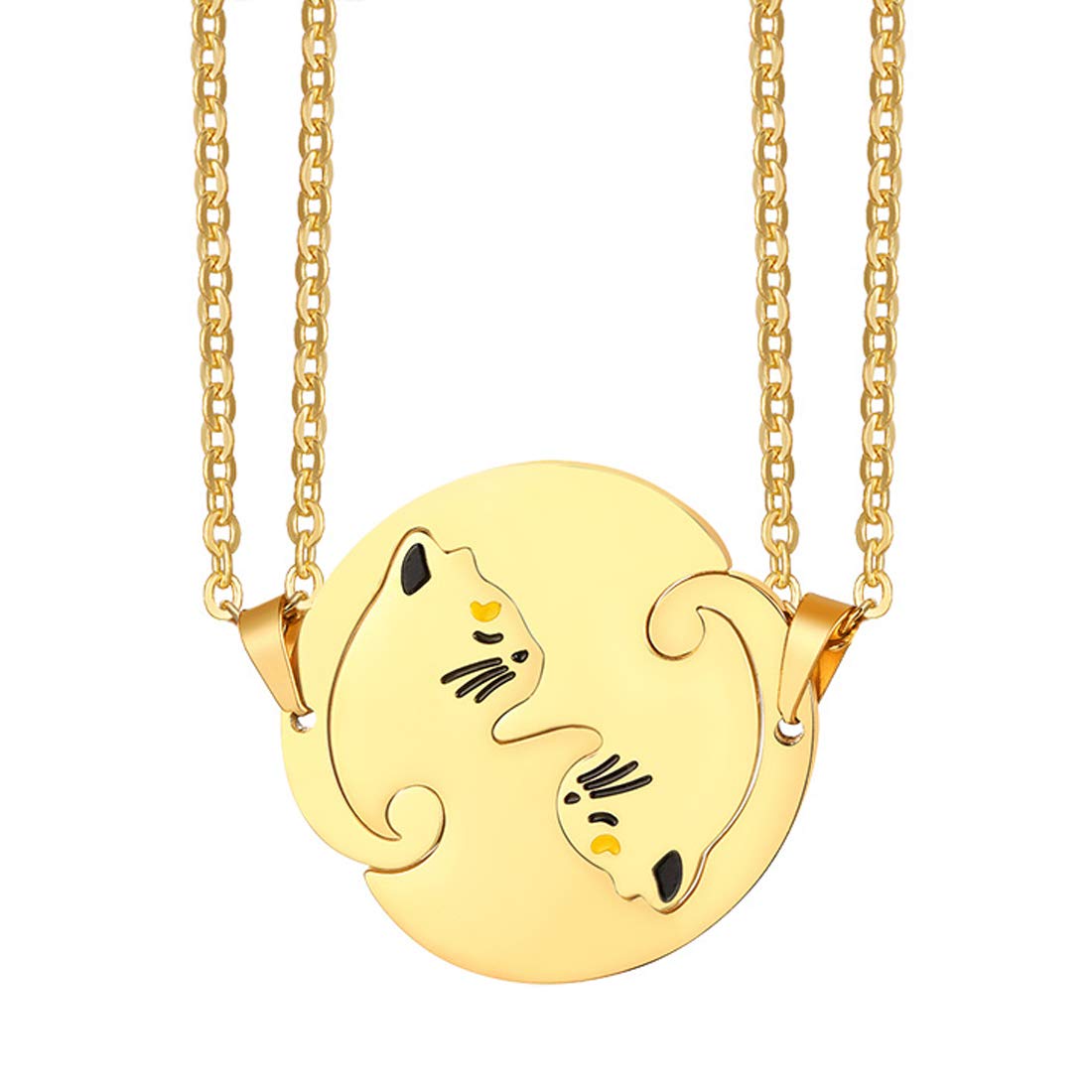 Caimeytie men's and women's stainless steel kitten couple pendant necklace puzzle jewelry set of 2