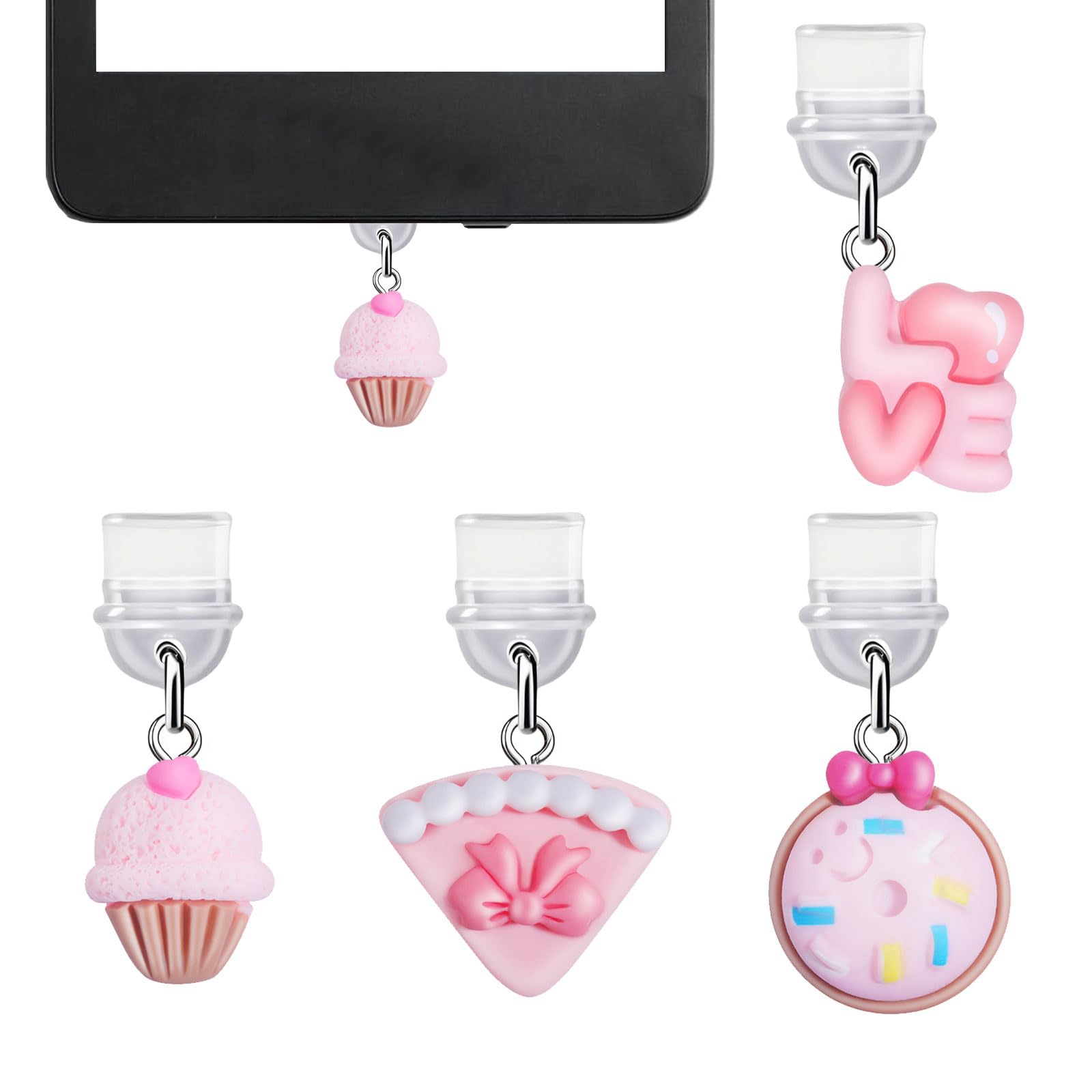 sunla 4Pcs Charms for Kindle, Pink Cake Dust Plug Charm Compatible with E-Reader, Phone, Ipad with Type C/USB C Charging Port-CP002V2