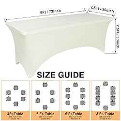 6 Pack 6 Feet Ivory Spandex Tablecloth for