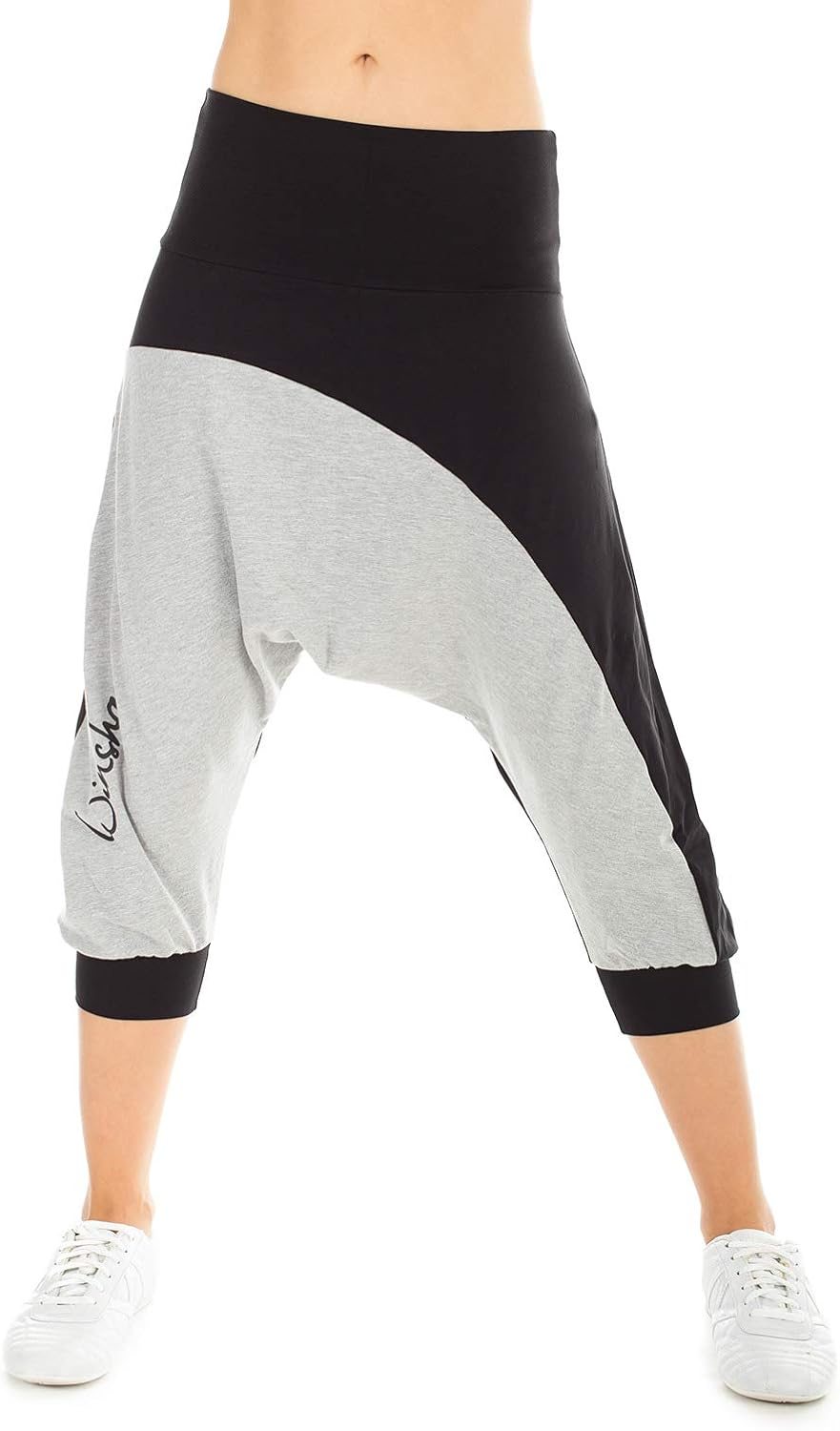 Winshape Women's The Wave 3/4 Harem Trousers, Womens, WBE10-SCHWARZ-GREY-XS, schwarz/Grey melange, XS