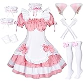 Anime French Maid Lolita Fancy Queen Princess Dress Cosplay Costume Furry Cat Ear Gloves Socks Set