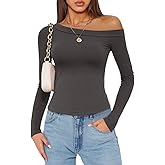 BESTPOEM Womens Sexy Off The Shoulder Tops Long Sleeve Cute Going Out Crop Tops Basic Y2K Fall Fashion 2025 Trendy T Shirts
